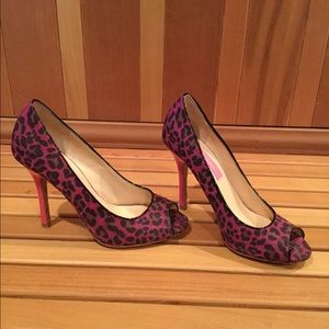 Like New Betsey Johnson Pink Leopard Peeptoe Pumps